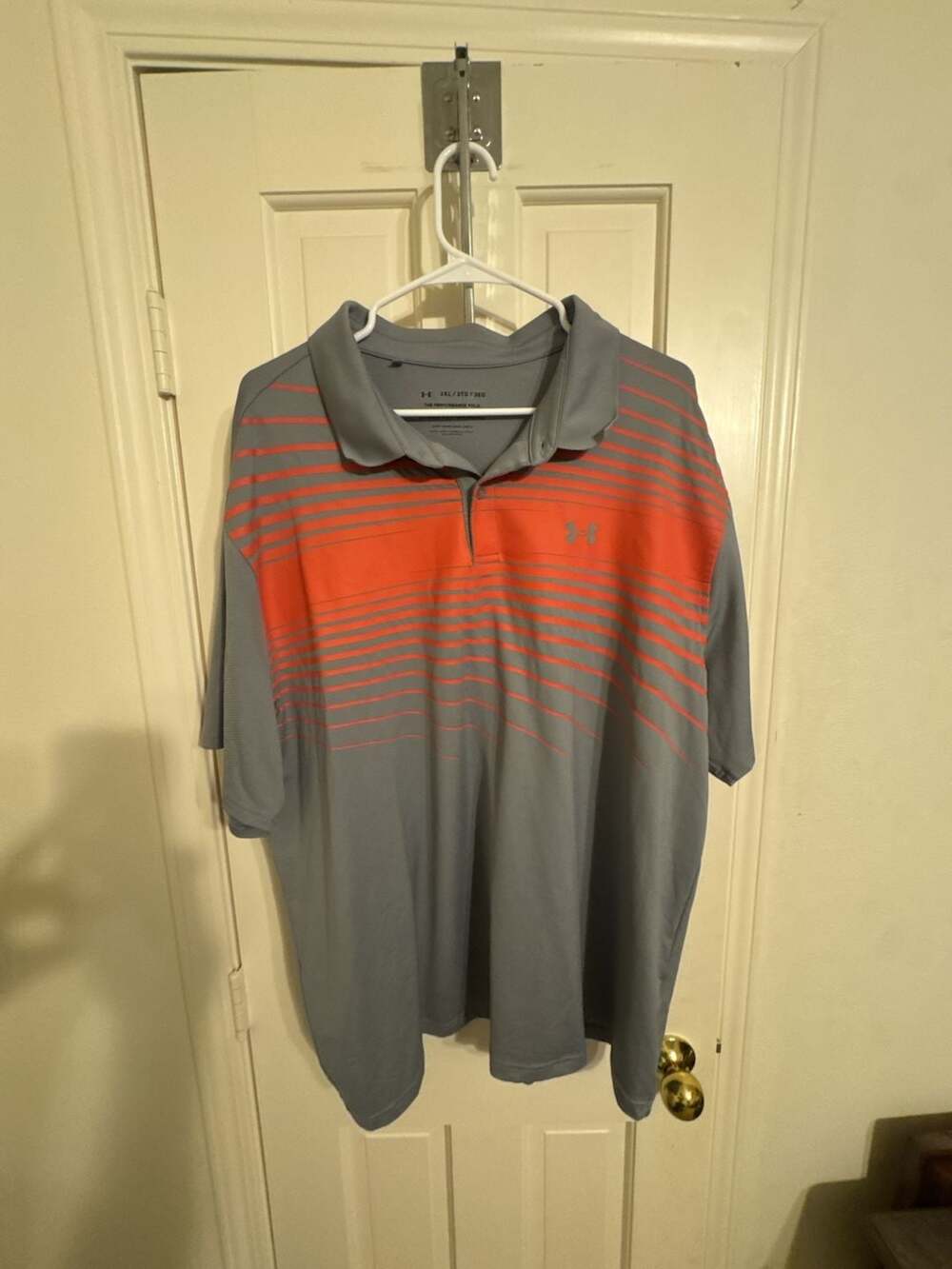 Under Armour Men's The Performance Polo Gray Orange Striped 3XL
